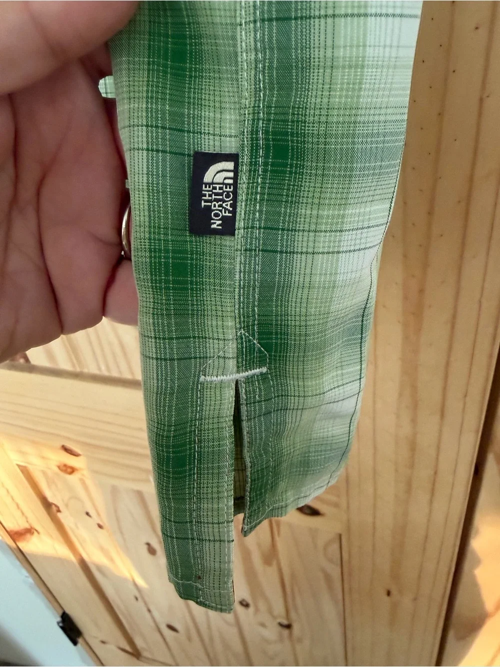 The North Face Green and White Plaid Short-Sleeve Button-Down Shirt